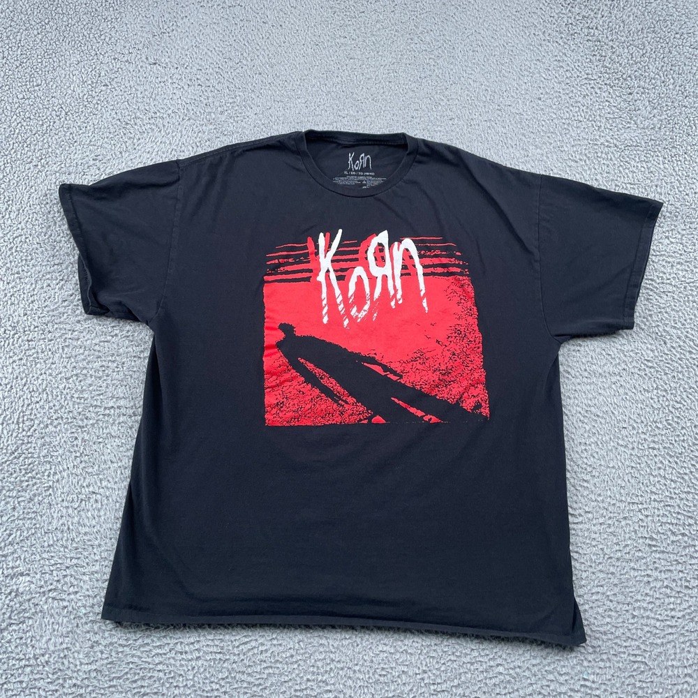 Korn T Shirt Mens XL Black Graphic Band Tee Nu Metal Rock Short Sleeve Cotton